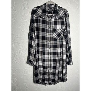 Capsule Women's Size 18 Black Plaid Button Down Tunic Shirt Dress